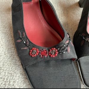New Black Jasmin Embroidered Slingbacks